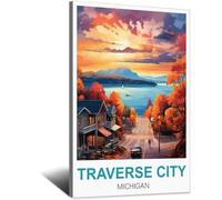 SLJGINEU Traverse City Michigan Vintage Travel Posters 08x12inch(20x30cm) Canvas Wall Art Print Modern Painting Poster for Living Room Decor