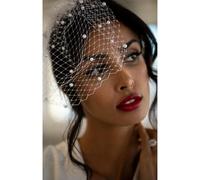 SLJYM Elegant Pearls Bridal Headband with Wedding Birdcage Veils Brides Face Net Wedding acessórios para casamento Women