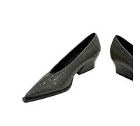 SLJYM Fall Winter Slope Heel Pointed Toe V Women's Single Black 4cm Shoe Middle Heel Retro Granny Shoes