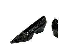 SLJYM Fall Winter Slope Heel Pointed Toe V Women's Single Black 4cm Shoe Middle Heel Retro Granny Shoes