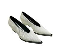 SLJYM Fall Winter Slope Heel Pointed Toe V Women's Single Black 4cm Shoe Middle Heel Retro Granny Shoes