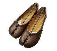 SLJYM Fashion Soft Leather Split Women Tabi Ballet Flats Autumn Comfortable Walking Lazy Loafers Casual Girls Dance Shoes Brown