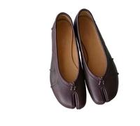 SLJYM Fashion Soft Leather Split Women Tabi Ballet Flats Autumn Comfortable Walking Lazy Loafers Casual Girls Dance Shoes Wine Red