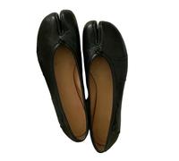 SLJYM Fashion Soft Leather Split Women Tabi Ballet Flats Autumn Comfortable Walking Lazy Loafers Casual Girls Dance Shoes Black