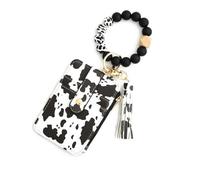 SLJYM Key Ring Bangle Purse Designer Leopard Leather Card Holder Silicone Beaded Credit Cards Keychain Wallet