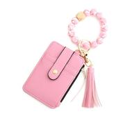 SLJYM Key Ring Bangle Purse Designer Leopard Leather Card Holder Silicone Beaded Credit Cards Keychain Wallet