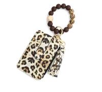 SLJYM Key Ring Bangle Purse Designer Leopard Leather Card Holder Silicone Beaded Credit Cards Keychain Wallet