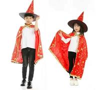 SLJYM Kids Cape Magician Wizard Cloak Hat Boys Girls Cosplay Costumes Hot Stamping Five-pointed Star Cloak Halloween Costume