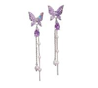 SLJYM Luxury Women Zircon Crystal Pearls Long Tassel Butterfly Earrings Stud Dangle Jewelry Gifts