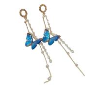 SLJYM Luxury Women Zircon Crystal Pearls Long Tassel Butterfly Earrings Stud Dangle Jewelry Gifts