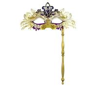 SLJYM Metal Fancy Elegant Party Masque Handheld Stick Half Face Venetian Masque with Rhinestones Women Men Prom Masquerade