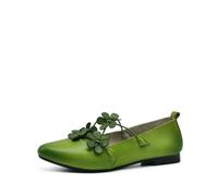 SLJYM Original Retro Single Shoes Flats Women Loafers Spring Genuine Leather Flowers Ladies Shoes Leisure Casual Shoes Green