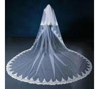 SLJYM White Ivory 3M 4M 5m Long Two Layer Wedding Veil With Comb Lace Edge Bridal Veils Appliqued Wedding Accessorie
