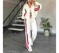 SLJYM Women Two Piece Set Pants Sets Striped Jacket Matching Sets Tops Tracksuit Autumn Spring Long Pant Casual Outfit Suits