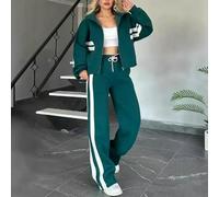 SLJYM Women Two Piece Set Pants Sets Striped Jacket Matching Sets Tops Tracksuit Autumn Spring Long Pant Casual Outfit Suits
