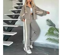 SLJYM Women Two Piece Set Pants Sets Striped Jacket Matching Sets Tops Tracksuit Autumn Spring Long Pant Casual Outfit Suits