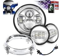 SLK-Customs 7 inch LED Headlight Fog Passing Lights DOT Kit Ring Motorcycle for Harley Davidson Touring Road King Ultra Classic Electra Street Glide Heritage Softail Slim Deluxe Fatboy (Chrome)