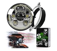 SLK-Customs VTX 5 3/4 LED Chrome Daymaker Headlight Kit - Bracket & Hardware - Plug & Play - Compatible Honda VTX 1300 & Honda VTX 1800 non-F models (Chrome/White Halo)