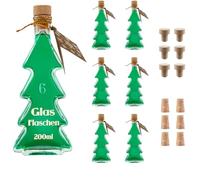slkfactory 200ml Christmas Tree Glass Bottles with Cork Lids - 6 Pcs Reusable Refillable Air-tight Glass Bottles for Gin, Home Brewing, Wisky, Liqeur, Schnapps (6 x 200 ml)