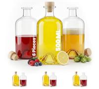 slkfactory 6 500ml Glass Bottles with Cork Stoppers - Empty Sloe Gin Bottles for Homemade Liqueur, Spirits & Vodka - Thick Apothecary Style Clear Glass 500 ml, Synthetic T-Corks Included