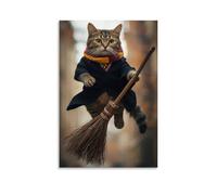 SLKJYX Animal Posters Featuring A Cat Dressed As Harry Potter Ride A Broom Wall Art Decorative Painting Mural Modern Decoration Hanging Art Poster 12x18inch(30x45cm)