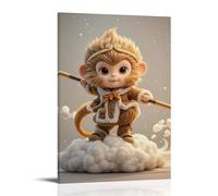 SLKJYX Animal Posters of A Monkey in Golden Hair Holding Wand And Wearing White Outfits Wall Art Decorative Painting Mural Modern Decoration Hanging Art Poster 20x30inch(50x75cm)