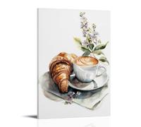 SLKJYX Food And Drink Poster of A Croissant And Cup of Coffee Wall Art Decorative Painting Mural Modern Decoration Hanging Art Poster 08x12inch(20x30cm)
