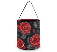 SLKMHFT Collapsible Halloween Tote Candy Bag Beautiful Red Rose Flowers Printed Candy Bucket Reusable Candy Basket with Handles for Halloween Party Christmas Party Storage, Beautiful Red Rose Flowers,