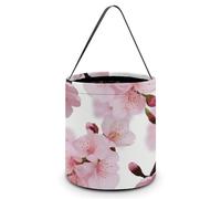 SLKMHFT Collapsible Halloween Tote Candy Bag Cherry Japanese Cherry Blossom Printed Candy Bucket Reusable Candy Basket with Handles for Halloween Party Christmas Party Storage, Cherry Japanese Cherry