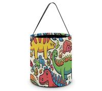 SLKMHFT Collapsible Halloween Tote Candy Bag Children's Dinosaur Printed Candy Bucket Reusable Candy Basket with Handles for Halloween Party Christmas Party Storage, Children's Dinosaur, 7.9*7.9*8.3