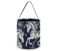 SLKMHFT Collapsible Halloween Tote Candy Bag Chinese Horse Pattern Printed Candy Bucket Reusable Candy Basket with Handles for Halloween Party Christmas Party Storage, Chinese Horse Pattern,