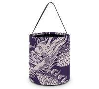 SLKMHFT Collapsible Halloween Tote Candy Bag Chinese White Dragon Printed Candy Bucket Reusable Candy Basket with Handles for Halloween Party Christmas Party Storage, Chinese White Dragon, 7.9*7.9*8.3