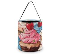SLKMHFT Collapsible Halloween Tote Candy Bag Cupcakes And Ice Cream Printed Candy Bucket Reusable Candy Basket with Handles for Halloween Party Christmas Party Storage, Cupcakes and Ice Cream,