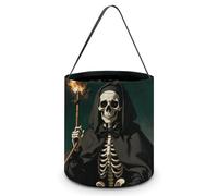SLKMHFT Collapsible Halloween Tote Candy Bag Dark Wizard Printed Candy Bucket Reusable Candy Basket with Handles for Halloween Party Christmas Party Storage, Dark Wizard, 7.9*7.9*8.3 inches