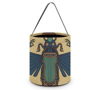 SLKMHFT Collapsible Halloween Tote Candy Bag Egyptian Scarab Printed Candy Bucket Reusable Candy Basket with Handles for Halloween Party Christmas Party Storage, Egyptian Scarab, 7.9*7.9*8.3 inches