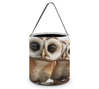 SLKMHFT Collapsible Halloween Tote Candy Bag Funny Owl Printed Candy Bucket Reusable Candy Basket with Handles for Halloween Party Christmas Party Storage, Funny Owl, 7.9*7.9*8.3 inches