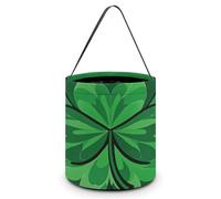SLKMHFT Collapsible Halloween Tote Candy Bag Green Shamrock Printed Candy Bucket Reusable Candy Basket with Handles for Halloween Party Christmas Party Storage, Green Shamrock, 7.9*7.9*8.3 inches