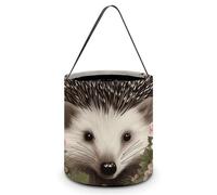 SLKMHFT Collapsible Halloween Tote Candy Bag Hedgehog in Floral Wreath Printed Candy Bucket Reusable Candy Basket with Handles for Halloween Party Christmas Party Storage, Hedgehog in Floral Wreath,