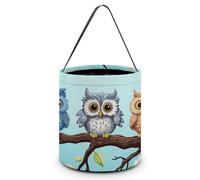SLKMHFT Collapsible Halloween Tote Candy Bag Owls on A Branch Printed Candy Bucket Reusable Candy Basket with Handles for Halloween Party Christmas Party Storage, Owls on a Branch, 7.9*7.9*8.3 inches