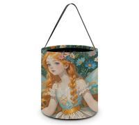 SLKMHFT Collapsible Halloween Tote Candy Bag Pfhorn Flower Fairy Printed Candy Bucket Reusable Candy Basket with Handles for Halloween Party Christmas Party Storage, Pfhorn Flower Fairy, 7.9*7.9*8.3