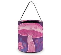 SLKMHFT Collapsible Halloween Tote Candy Bag Pink Mushroom Printed Candy Bucket Reusable Candy Basket with Handles for Halloween Party Christmas Party Storage, Pink Mushroom, 7.9*7.9*8.3 inches