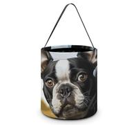 SLKMHFT Collapsible Halloween Tote Candy Bag Puppy Dog Boston Terrier Printed Candy Bucket Reusable Candy Basket with Handles for Halloween Party Christmas Party Storage, Puppy Dog Boston Terrier,