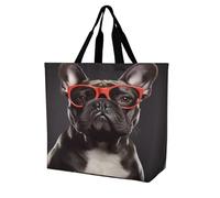 SLKMNET Reusable Shopping Bags Funny,French Bulldog Printed Cute Women'S Handbags,Washable Large Capacity Tote Bag For Work Beach Lunch Travel Shopping, French Bulldog, 15.7*6.3*15.7