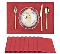 SLKQG Christmas Faux Linen Placemats Set of 8 - Holiday Dining Table Mats for Festive Decor, Heat Resistant & Machine Washable, Fabric Place Mats for Dinner Parties, Xmas Gift for Home (8, Wine Red)
