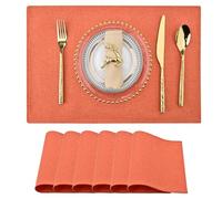 SLKQG Orange Linen Fabric Placemats Set of 6 - Heat Resistant & Machine Washable Table Mats for Holiday Dining, Double-Layered for Family Gatherings - Indoor Outdoor Use (6, Orange)
