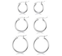 Sllaiss 3 Pairs Sterling Silver Round Hoop Earring for Women Girls Lightweight Click-Top Hoop Earring Hypoallergenic 10-20MM