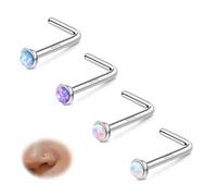 Sllaiss 4PCS Nose Stud Sterling Silver 925 Hypoallergenic 2mm Colorful Opal L Shaped Piercing Jewellery 20G for Women & Men,Suitable for Daily Wear or for Parties, Dances, Weddings