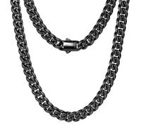 Sllaiss Black Cuban Link Chain for Men Mens Cuban Necklace - Black Plated Stainless Steel Chains Durable 8mm Chunky Miami Curb Jewellery for Friends Non-Tarnish Necklaces 18 inch