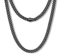 Sllaiss Black Cuban Link Chain for Men Mens Cuban Necklace - Black Plated Stainless Steel Chains Durable 5mm Chunky Miami Curb Jewellery for Friends Non-Tarnish Necklaces 20 inch