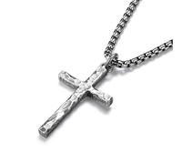 Sllaiss Cross Necklace Men - 925 Sterling Silver Cross Pendant, 22 Inches Stainless Steel Chain Oxidized Crucifix Vintage Necklaces Silver Jewellery for Mens Women